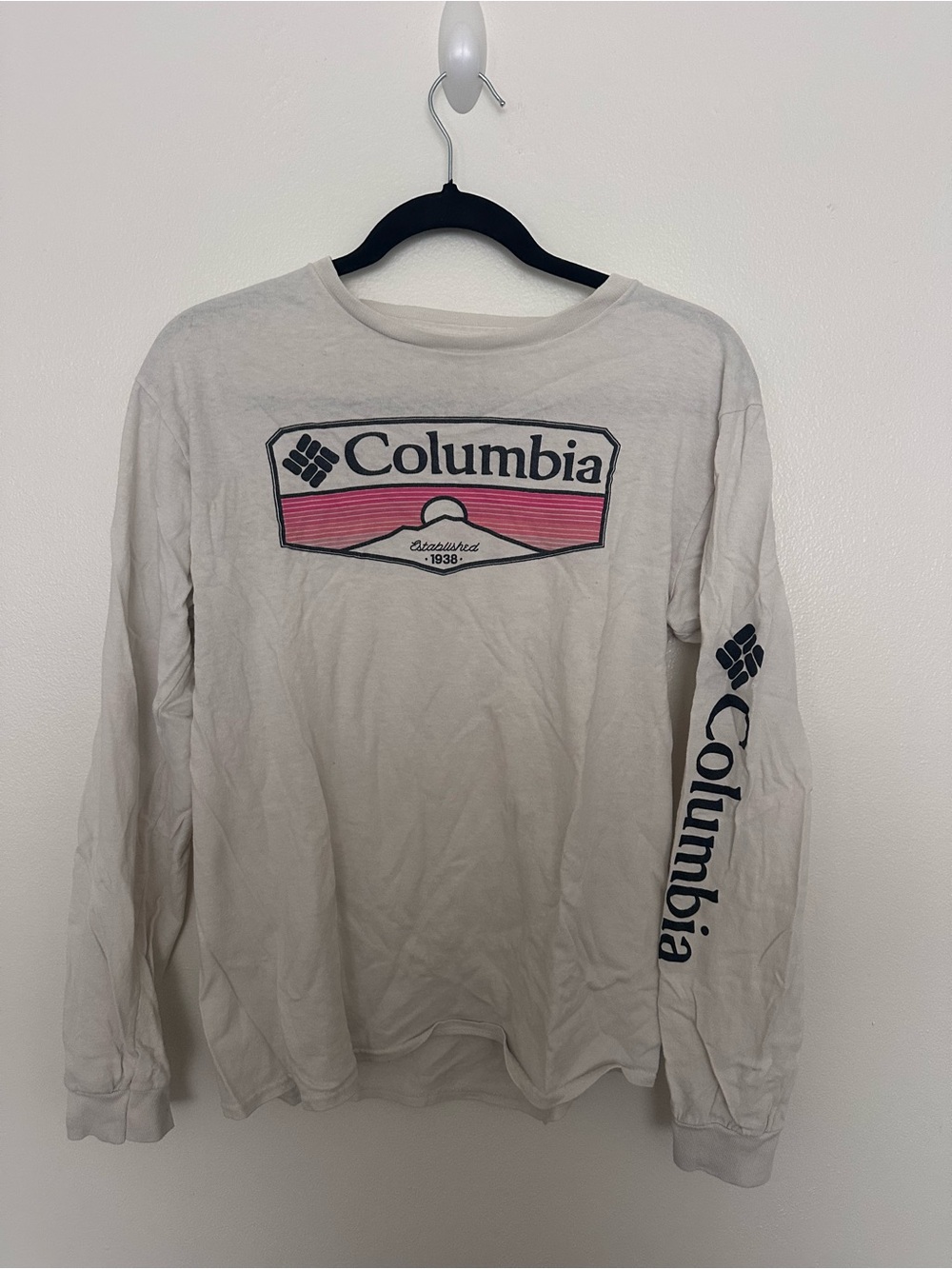 Columbia Long Sleeve Logo Shirt - White with Pink Graphic
